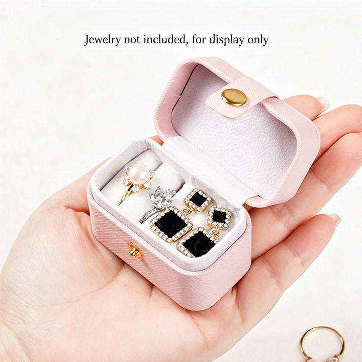 Portable Mini Snap‑Button PU Leather Ring Jewelry Storage Box for Travel Use &amp; Gifting for Jewelry Lovers