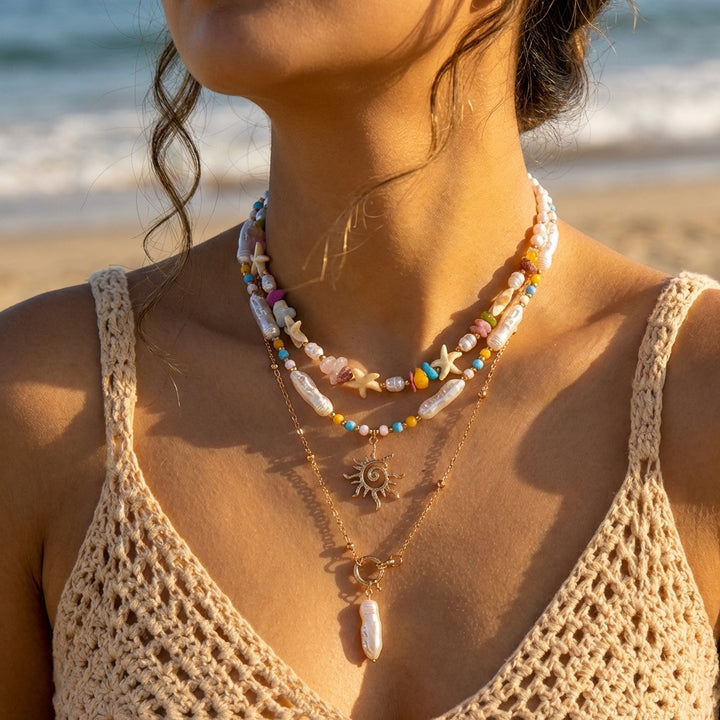 Casual &amp; Versatile Bohemian Starfish Shell Pendant Multi-strand Necklaces for Women Beach Jewelry