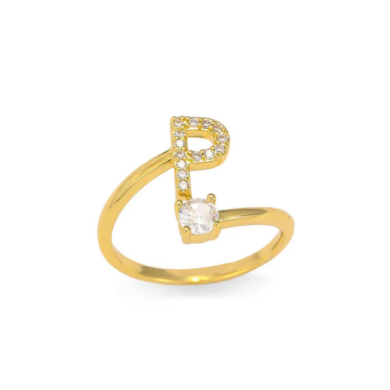 26 Letters Pave Initial Open Ring, Dainty Personalized Stackable Signet Ring