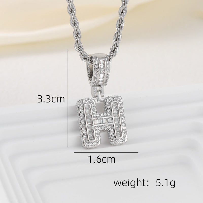 Silver Iced Out Personalized Name Letter Twisted Rope Chain Hip Hop Unisex Jewelry