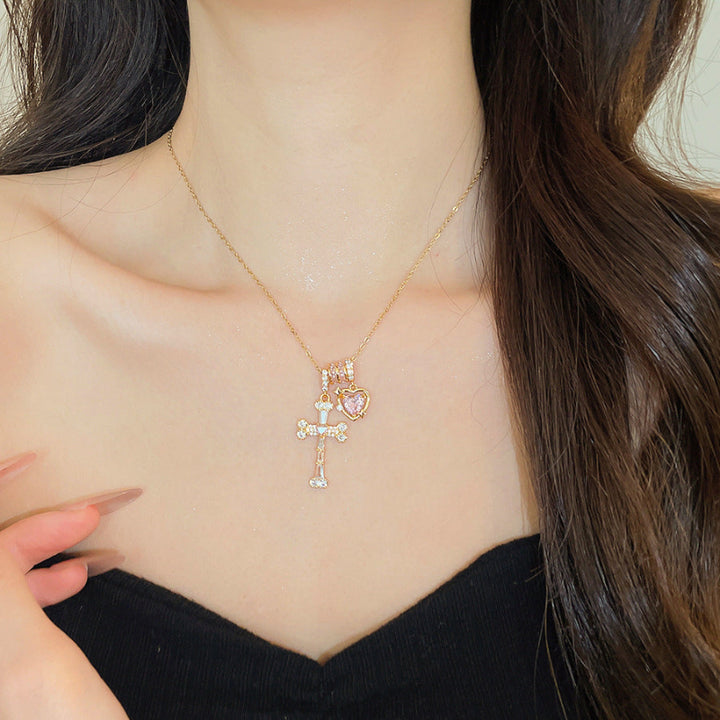 Vintage Gold‑Toned Multi‑Charm Diamond Pendant Necklace, Dainty Layering Statement Necklace Set