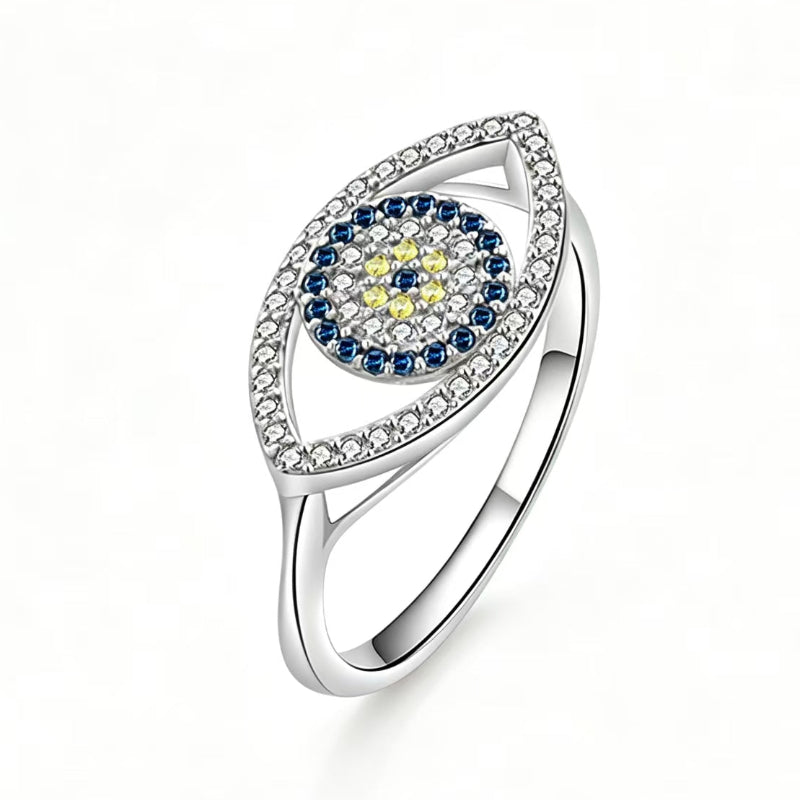 Evil Eye Paved Diamond Stackable Ring, Versatile Blue Eye Ring For Women