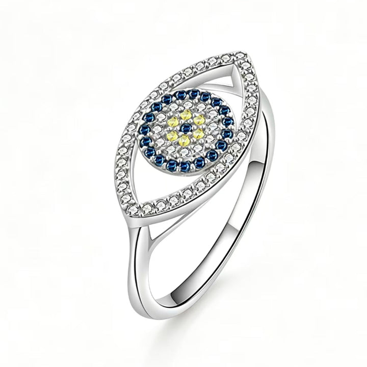 Evil Eye Paved Diamond Stackable Ring, Versatile Blue Eye Ring For Women