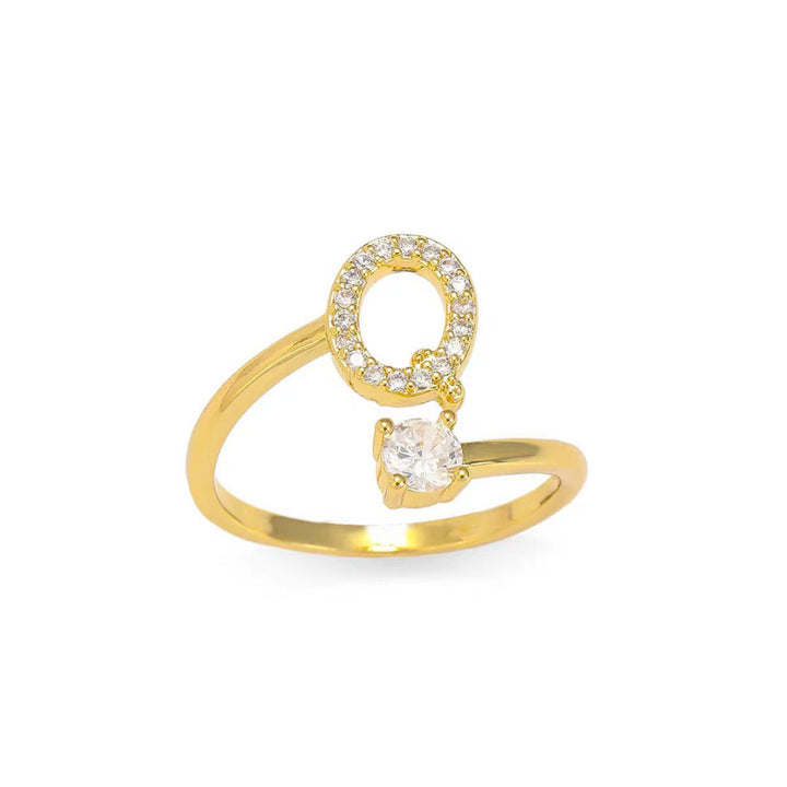 26 Letters Pave Initial Open Ring, Dainty Personalized Stackable Signet Ring