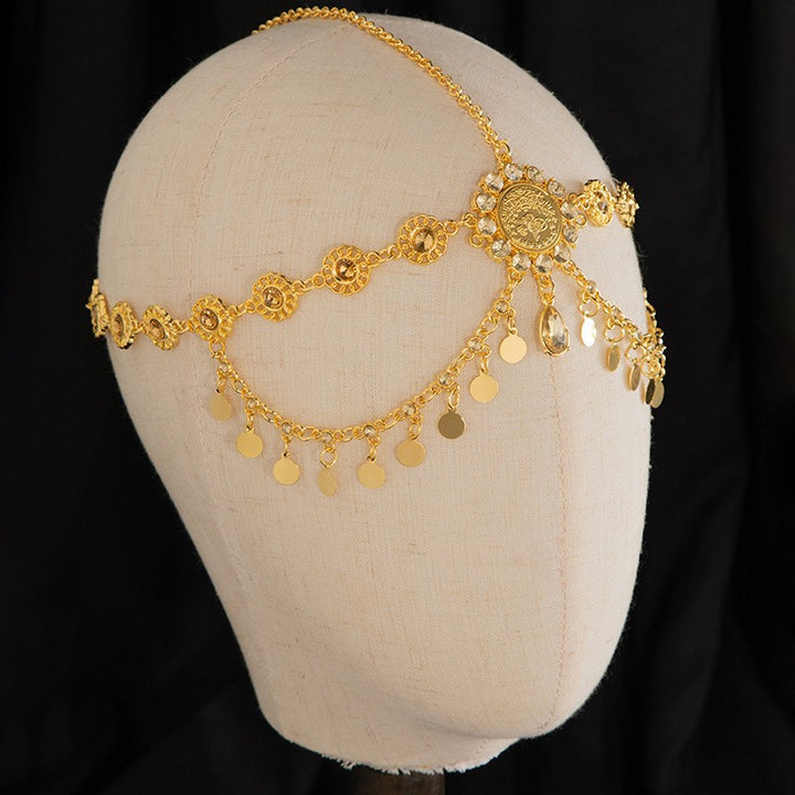 Vintage Boho Coin Gems Head Chain, Retro Tassel Forehead Headpiece for Women