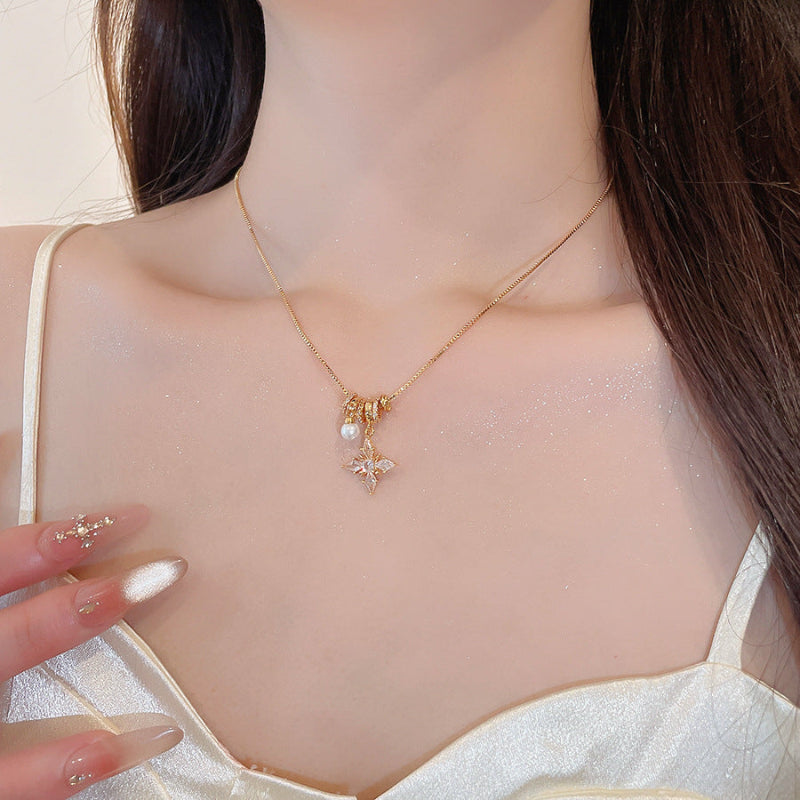 Vintage Gold‑Toned Multi‑Charm Diamond Pendant Necklace, Dainty Layering Statement Necklace Set