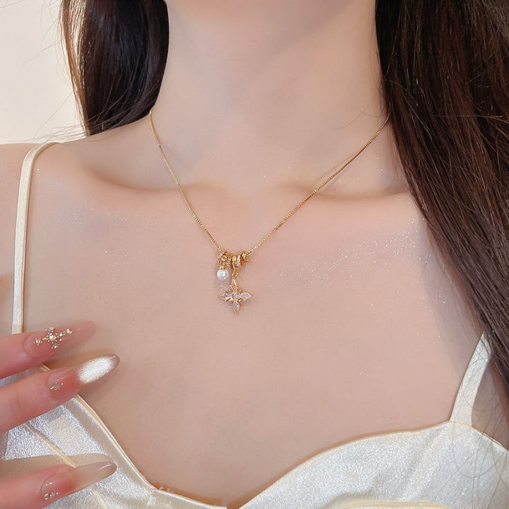 Vintage Gold‑Toned Multi‑Charm Diamond Pendant Necklace, Dainty Layering Statement Necklace Set