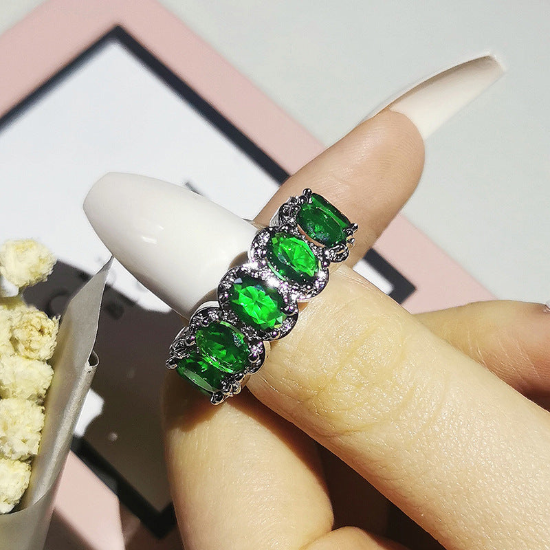 Vibrant Oval Gemstone Eternity Band Ring, Multi-color Statement Stackable Ring for Women