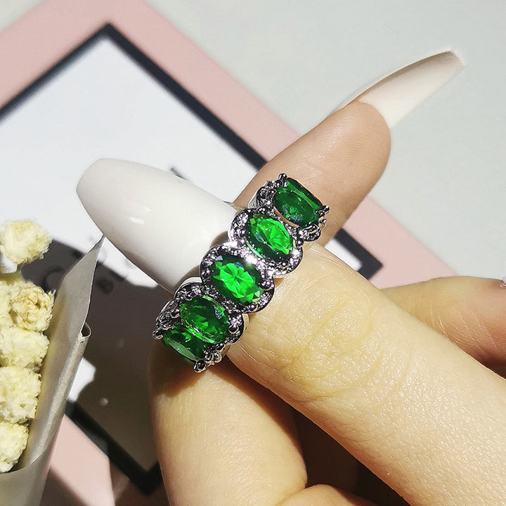Vibrant Oval Gemstone Eternity Band Ring, Multi-color Statement Stackable Ring for Women