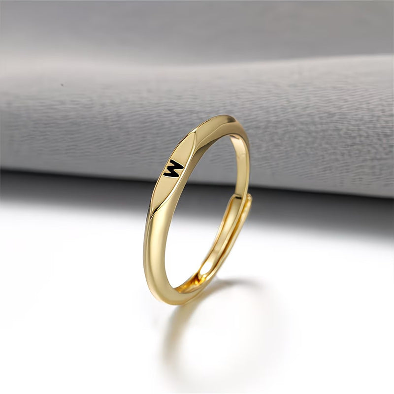 Custom 26 Initial Adjustable Stackable Ring, 14K Gold Dainty Tiny Minimalist Personalized Women Promise Band