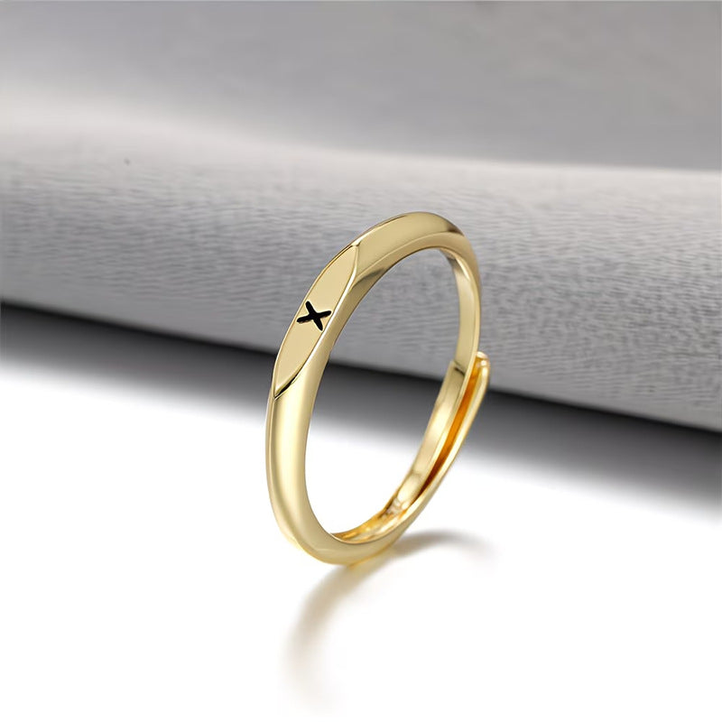 Custom 26 Initial Adjustable Stackable Ring, 14K Gold Dainty Tiny Minimalist Personalized Women Promise Band