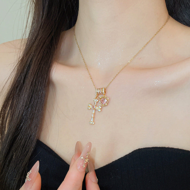 Vintage Gold‑Toned Multi‑Charm Diamond Pendant Necklace, Dainty Layering Statement Necklace Set