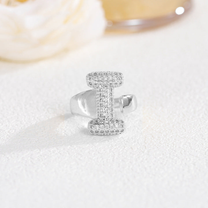 Adjustable Open Iced‑Out Initial Letter Diamond Ring, 26‑Alphabet Statement Unique Style Ring