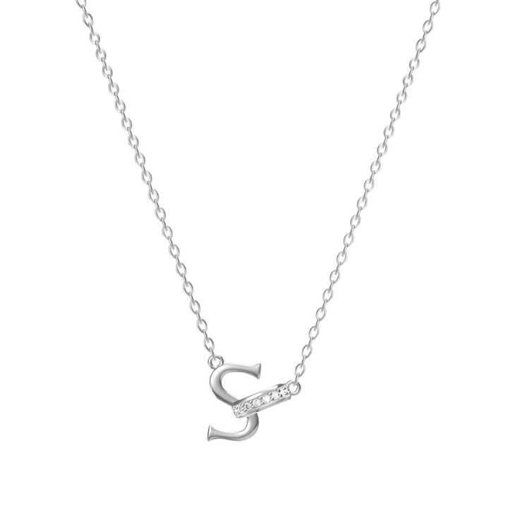 26 Letters Initial Necklace, Diamond Accent Personalized Women Collarbone necklace