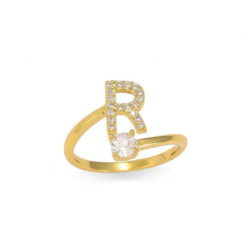 26 Letters Pave Initial Open Ring, Dainty Personalized Stackable Signet Ring
