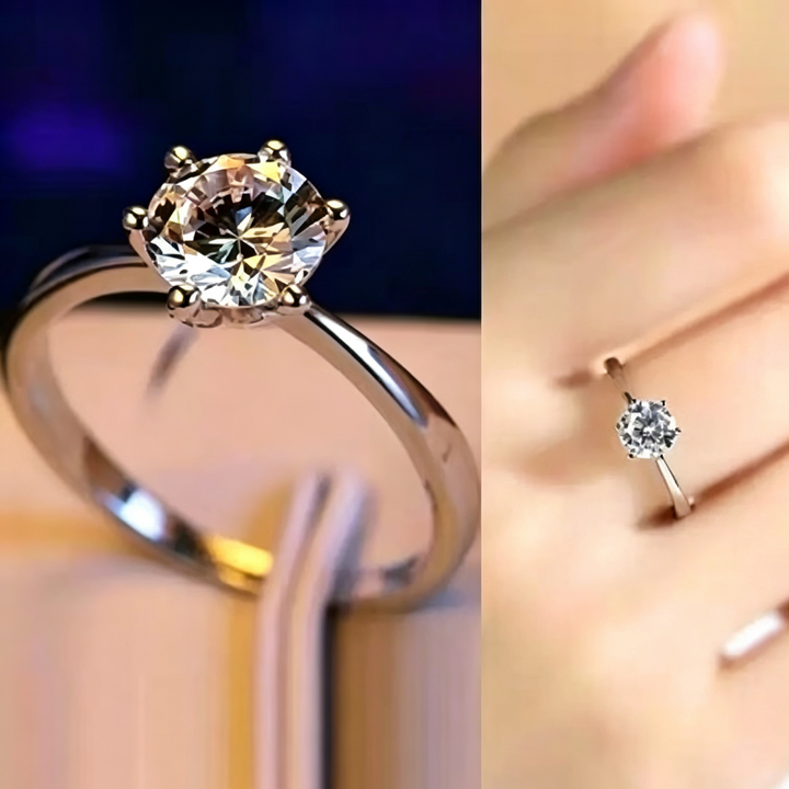 S925 Silver Adjustable Six‑Prong One-Carat Style Round Diamond Ring, Ideal Gift For Women
