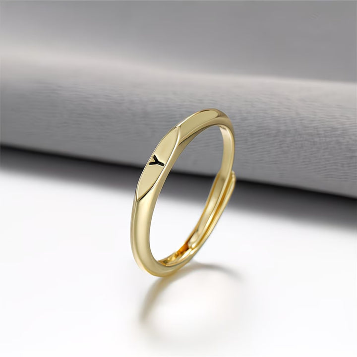 Custom 26 Initial Adjustable Stackable Ring, 14K Gold Dainty Tiny Minimalist Personalized Women Promise Band