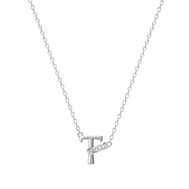 26 Letters Initial Necklace, Diamond Accent Personalized Women Collarbone necklace