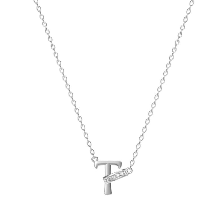 26 Letters Initial Necklace, Diamond Accent Personalized Women Collarbone necklace