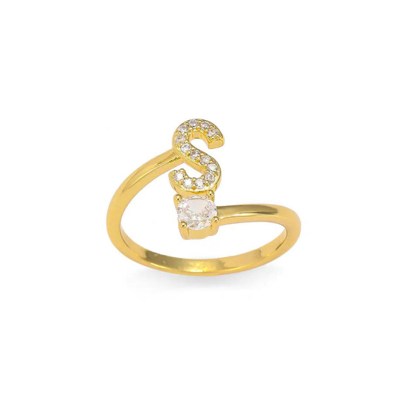 26 Letters Pave Initial Open Ring, Dainty Personalized Stackable Signet Ring