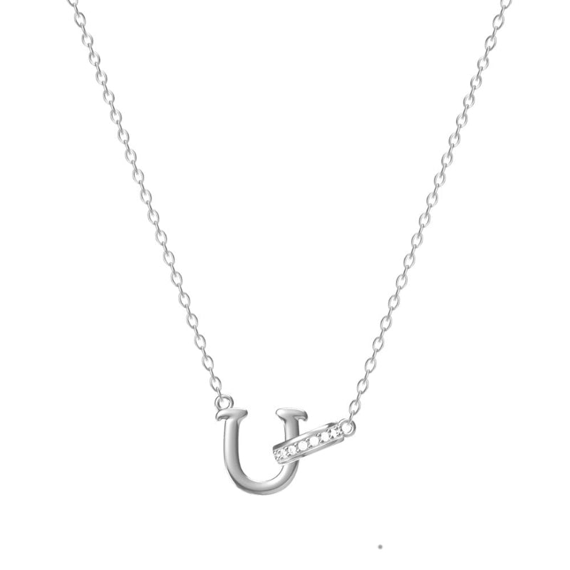26 Letters Initial Necklace, Diamond Accent Personalized Women Collarbone necklace