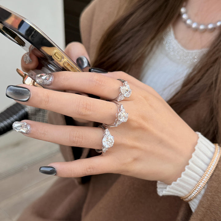 Stunning Adjustable Open 2-Carat Diamond Ring Set, Sparkling Statement Rings for Women