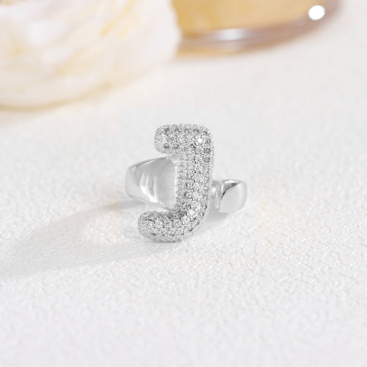 Adjustable Open Iced‑Out Initial Letter Diamond Ring, 26‑Alphabet Statement Unique Style Ring