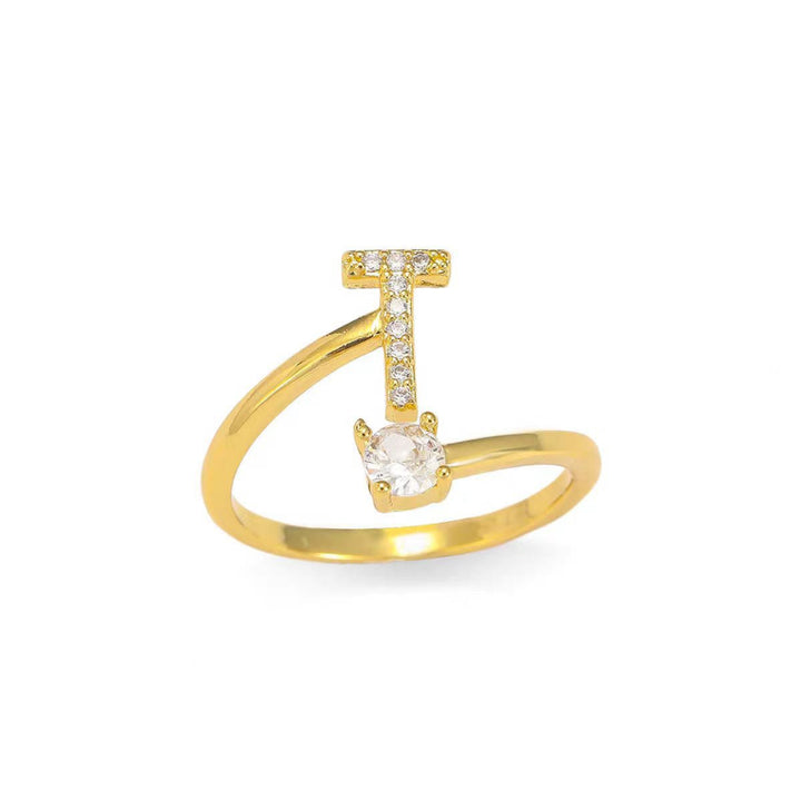 26 Letters Pave Initial Open Ring, Dainty Personalized Stackable Signet Ring