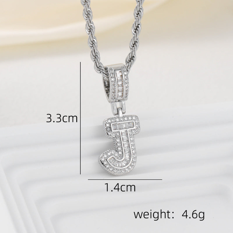 Silver Iced Out Personalized Name Letter Twisted Rope Chain Hip Hop Unisex Jewelry