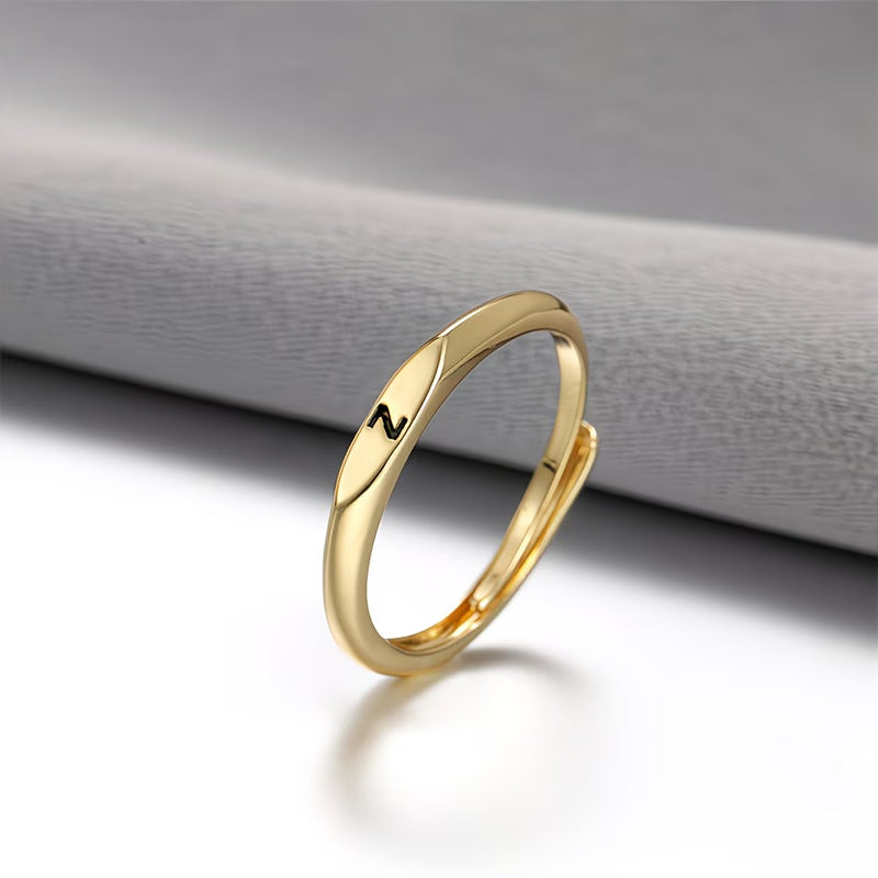 Custom 26 Initial Adjustable Stackable Ring, 14K Gold Dainty Tiny Minimalist Personalized Women Promise Band