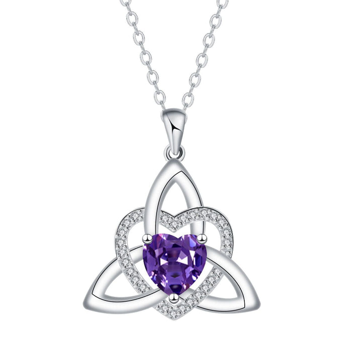 Celtic Trinity Knot Heart Birthstone Necklace, Hypoallergenic Women Sentimental Pendant