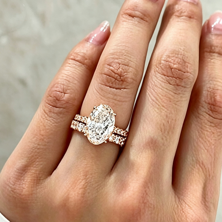 Oval Diamond Double Row Split Pave Shank Engagement Ring, Personalized Fashionable Ring