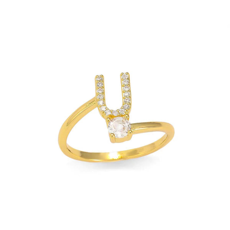26 Letters Pave Initial Open Ring, Dainty Personalized Stackable Signet Ring