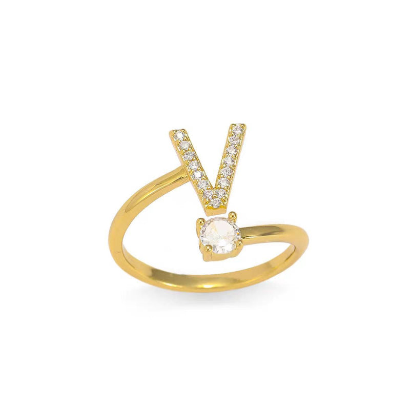 26 Letters Pave Initial Open Ring, Dainty Personalized Stackable Signet Ring