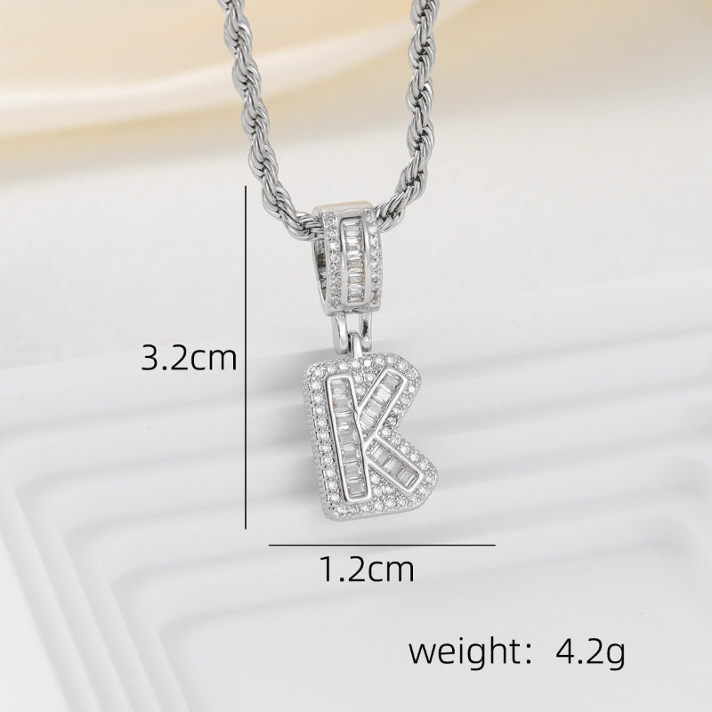 Silver Iced Out Personalized Name Letter Twisted Rope Chain Hip Hop Unisex Jewelry