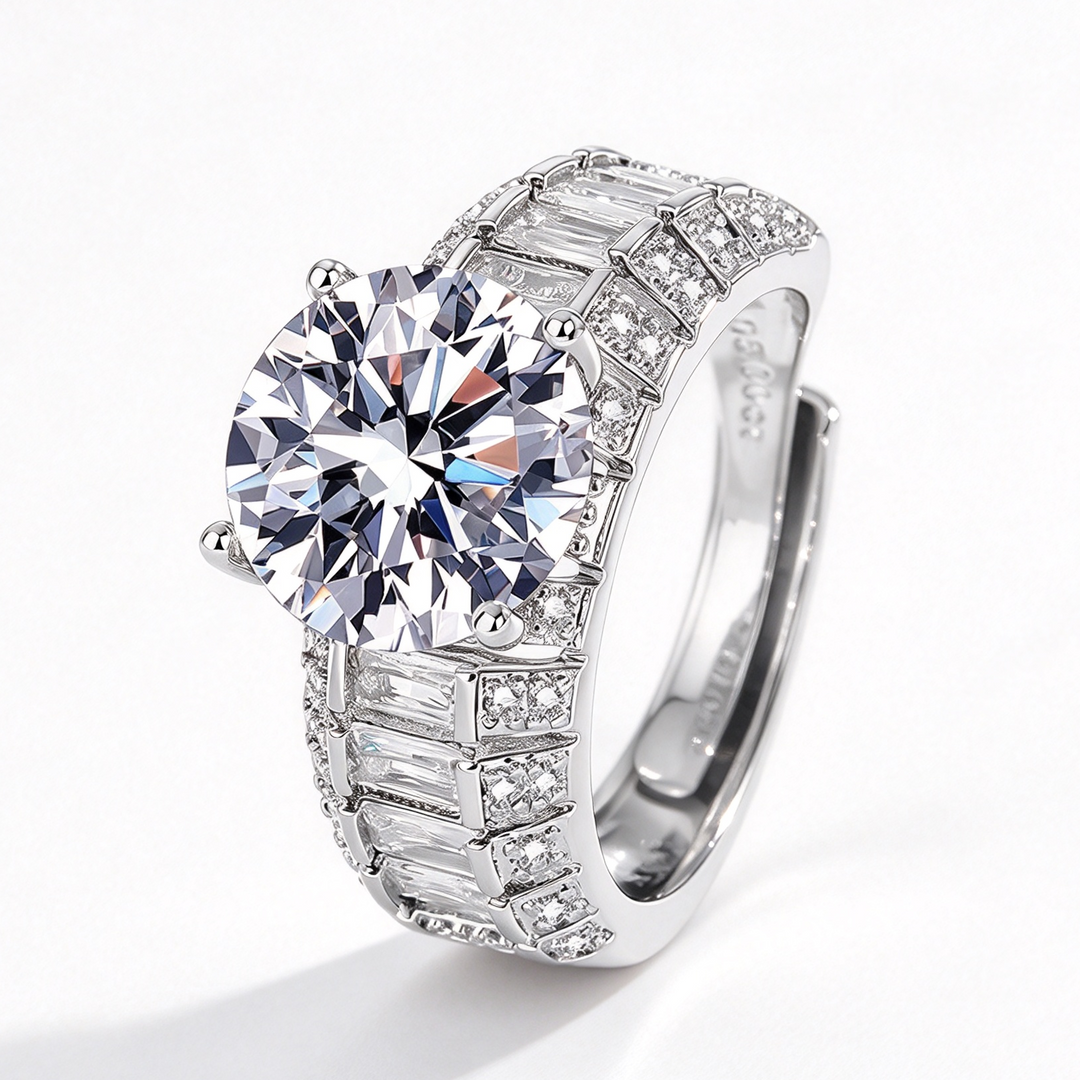 Round Cut Wide Band Ring, Adjustable Open Shiny Statement Cocktail Ring for Women