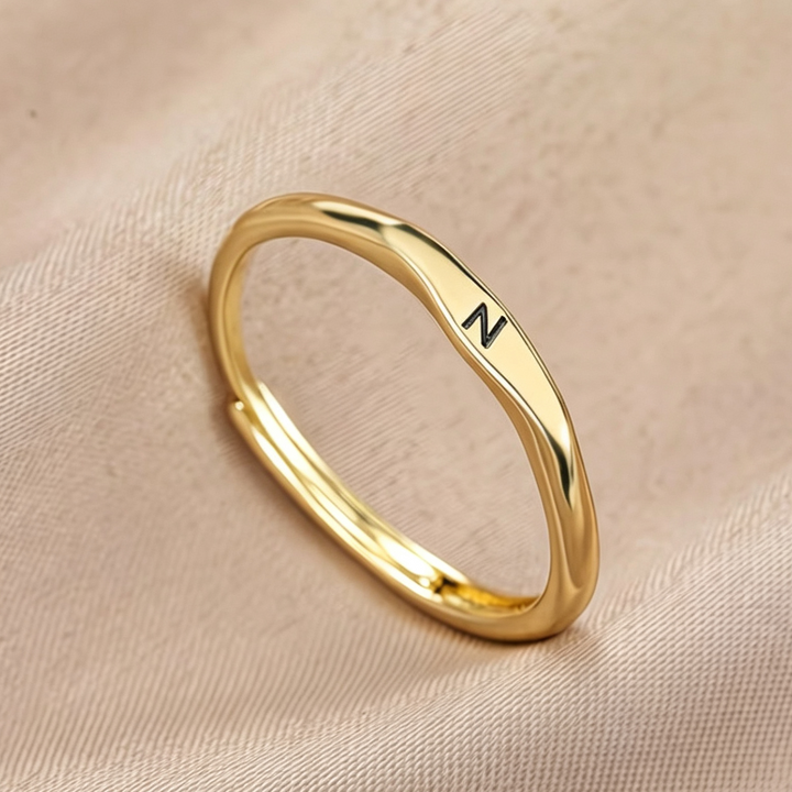 Custom 26 Initial Adjustable Stackable Ring, 14K Gold Dainty Tiny Minimalist Personalized Women Promise Band