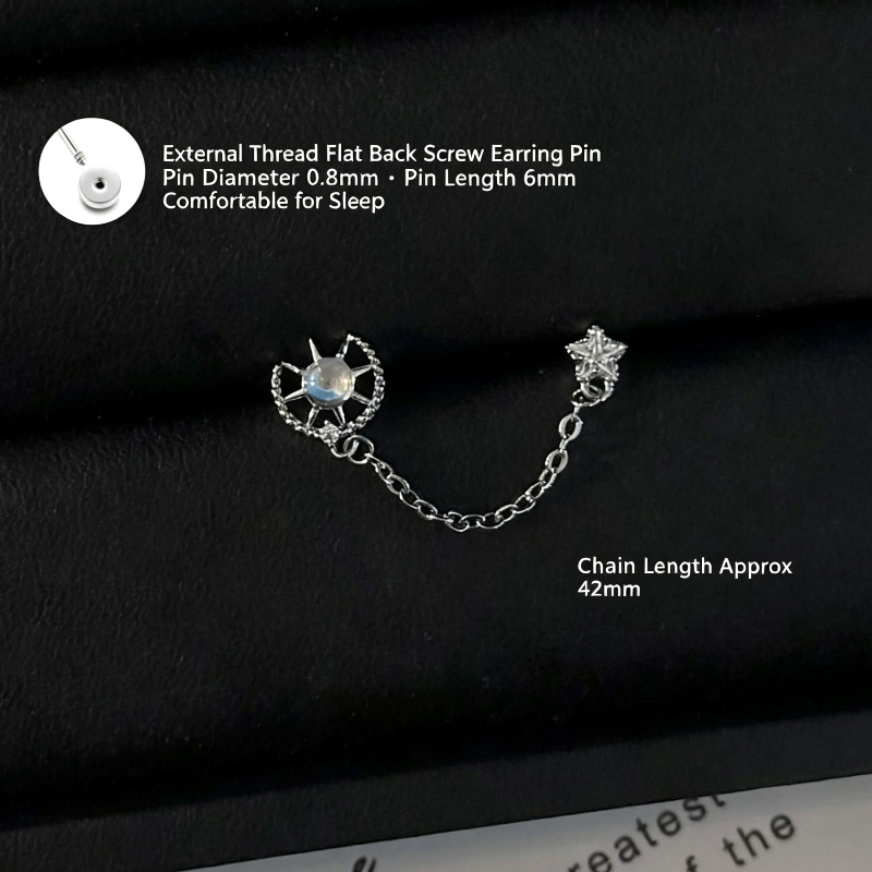Ear cartilage stud with chain (for double piercings), Sold Single, Stylish Stud Earrings