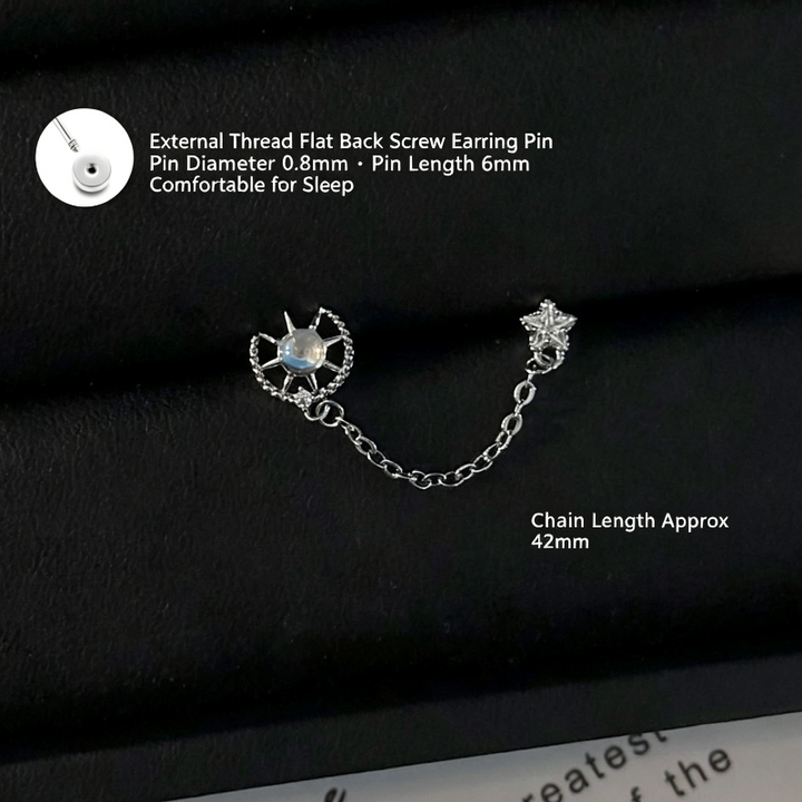Ear cartilage stud with chain (for double piercings), Sold Single, Stylish Stud Earrings