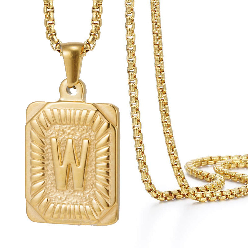 A-Z Vintage Sunburst Initial Tag Pendant Necklace, Personalized Men Women Hip Hop Stackable Statement Jewelry