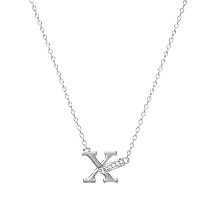 26 Letters Initial Necklace, Diamond Accent Personalized Women Collarbone necklace