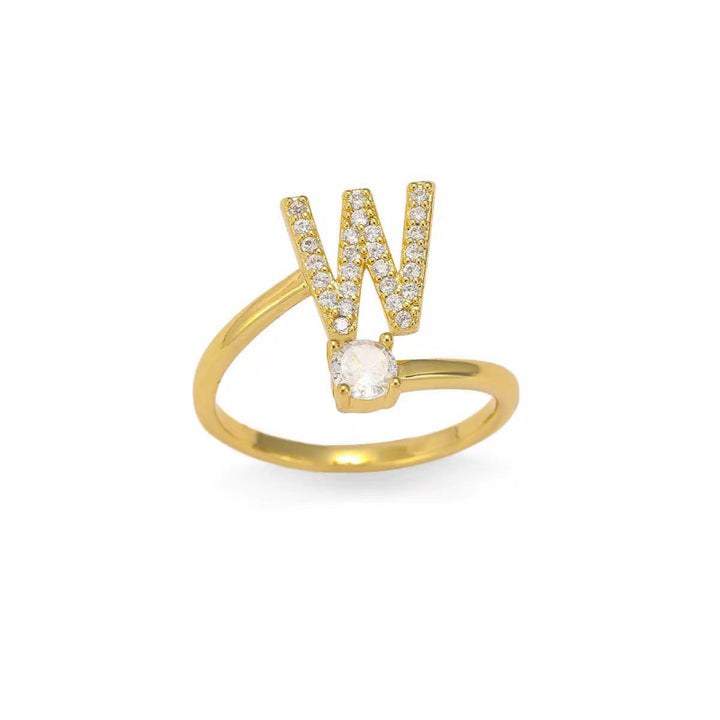 26 Letters Pave Initial Open Ring, Dainty Personalized Stackable Signet Ring