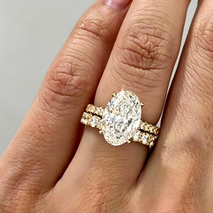 Oval Diamond Ring Set, 2Pcs Stackable Wedding Engagement Band for Women