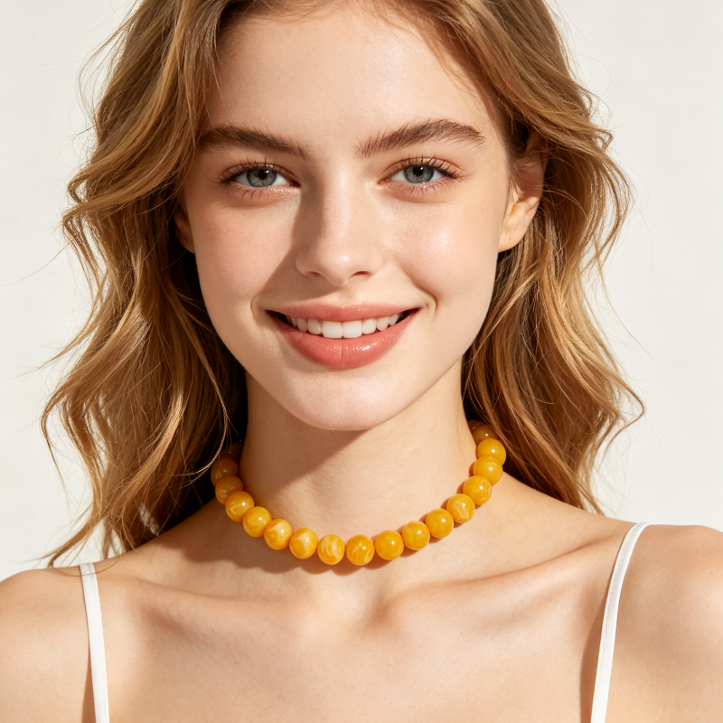 Marbled Resin Round Bead Choker Necklace, Adjustable Gold Chain Bold Statement Summer Women Collar Jewelry