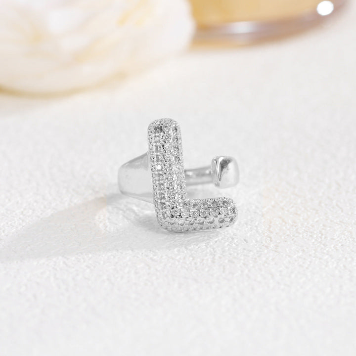 Adjustable Open Iced‑Out Initial Letter Diamond Ring, 26‑Alphabet Statement Unique Style Ring