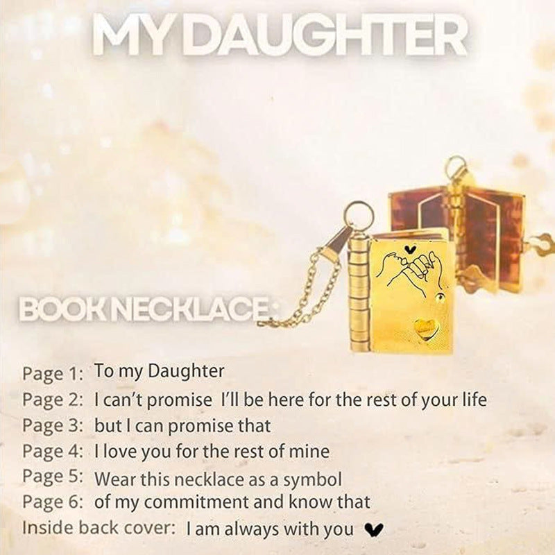 Openable Mini Book Locket Message Pendant Necklace, Tone Family Love Sentimental Keepsake Necklace