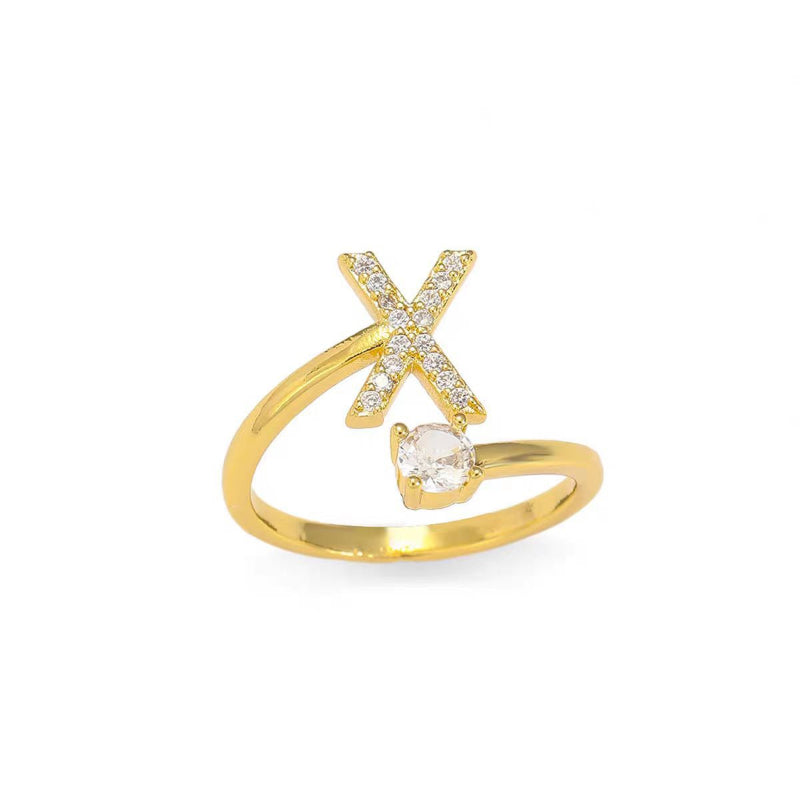 26 Letters Pave Initial Open Ring, Dainty Personalized Stackable Signet Ring