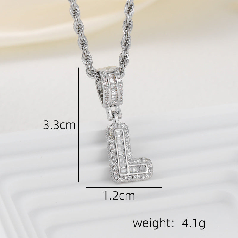 Silver Iced Out Personalized Name Letter Twisted Rope Chain Hip Hop Unisex Jewelry