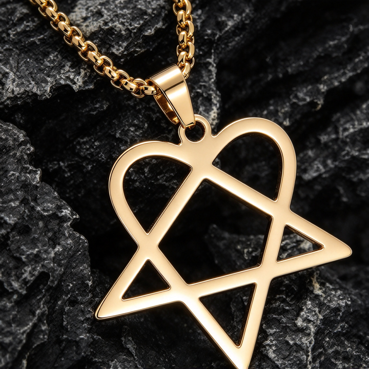 Minimal Hollow Heart Pentagram Pendant Necklace, Gothic Statement Necklace for Men Women