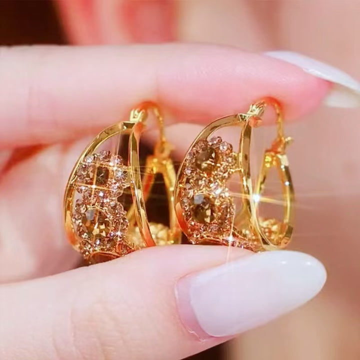 Sparkling Multi Stone Hoop Earrings, Elegant Hollow Inlaid Circle Earrings for Women